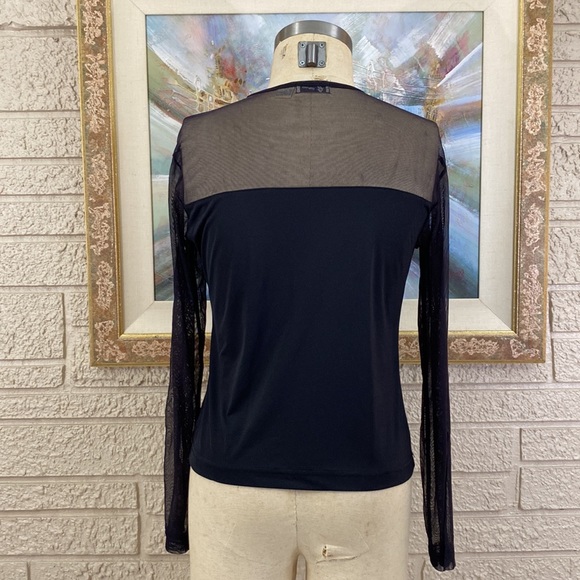 Gioano Sheer Mesh Contrast Pullover Style Knit Top - Picture 7 of 8